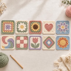 10 Granny Square Crochet Patterns | Beginner Friendly Crochet Bundle | Instant Digital Download PDF