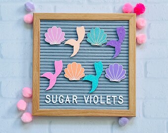 Glitter Mermaid Tail and Shell Letter Board Accessories – Pastel Under the Sea Decor