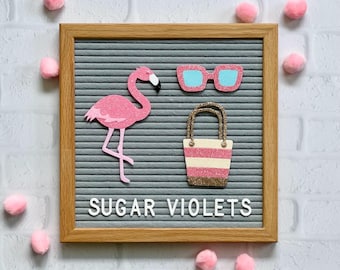 Summer Letter Board Icons – Glitter Flamingo, Sunglasses, Beach Bag