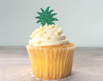 Green Glitter Pineapple Top Cupcake Topper