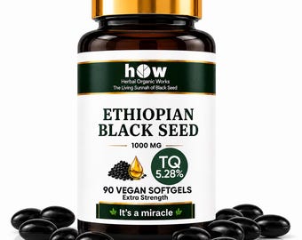 Olio di semi neri etiopi 90 capsule molli / 5X alto timochinone / 1000 mg di Nigella Sativa cumino nero Kalonji / Supporto immunitario