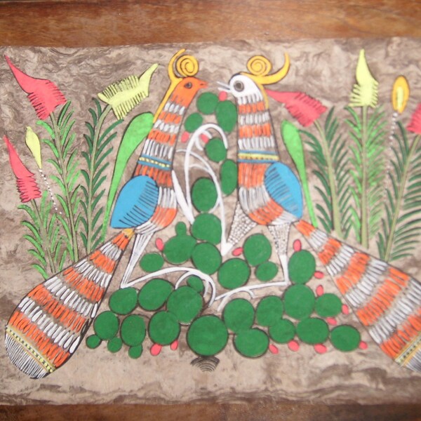 Resevered for Connie Vintage Mexican Folk Art Amate Bark Paper Painting