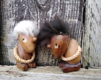 Vintage Teak Wooden Troll Gonk Figurine Hans Bolling Teak Optimist Pessimist Style Figurine miniatures