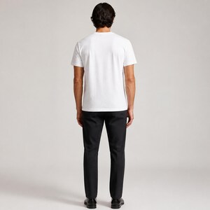 Software Developer Debugging design graphic T-shirt in white, model blank back