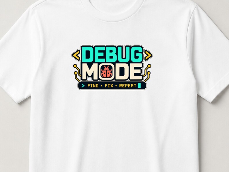 Software Developer Debugging graphic T-shirt in white, print detail