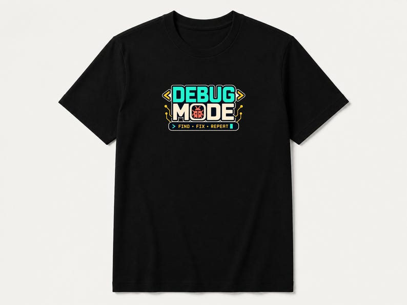 Software Developer Debugging graphic T-shirt in black, flat front hero
