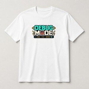 Software Developer Debugging graphic T-shirt in white, flat front hero