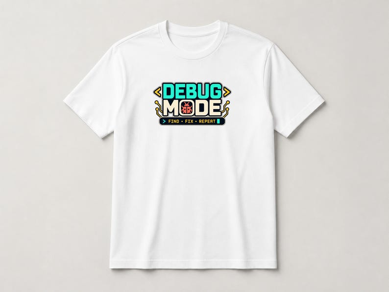 Software Developer Debugging graphic T-shirt in white, flat front hero