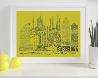 Barcelona Skyline Typography Print