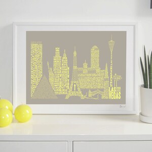 Las Vegas Skyline Typography Print stone & faded neon