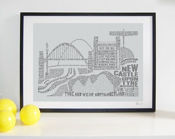 Newcastle Skyline Typography Print