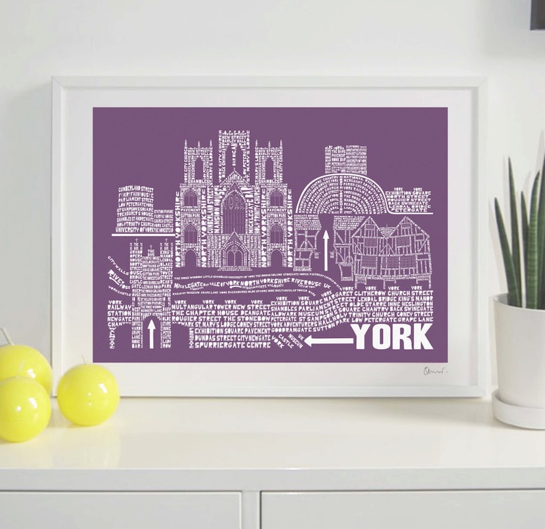 Cursive York York Skyline Typography Print - Etsy