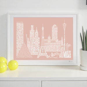 Las Vegas Skyline Typography Print blush & white