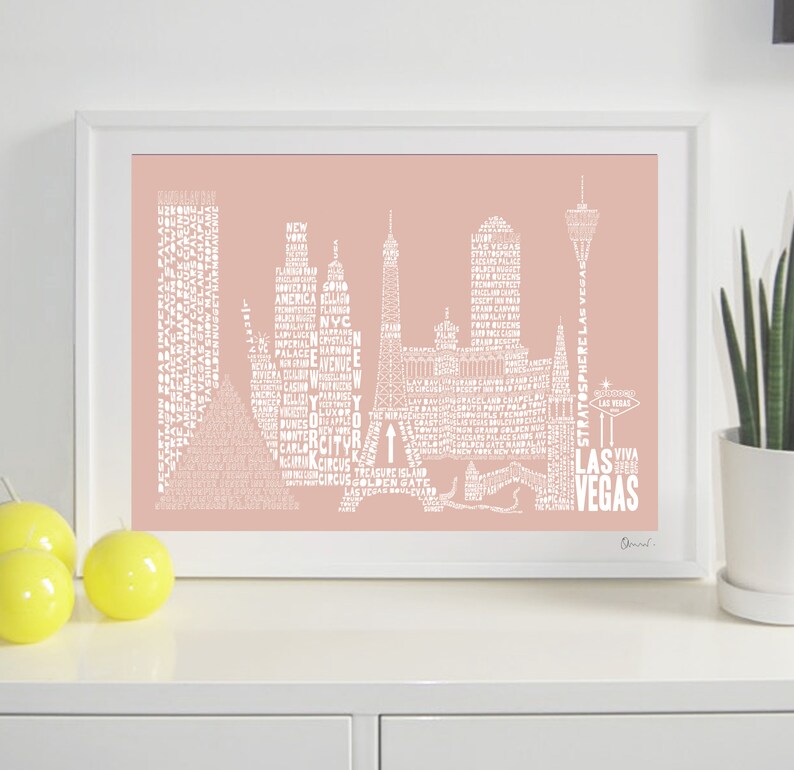 Las Vegas Skyline Typography Print blush & white