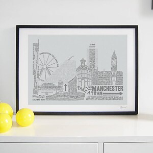 Manchester Skyline Typography Print pale grey & slate