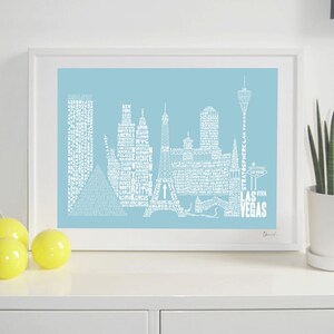 Las Vegas Skyline Typography Print pale aqua & white