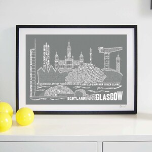 Glasgow Skyline Typography Print slate grey