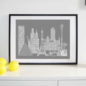 Las Vegas Skyline Typography Print slate grey & white