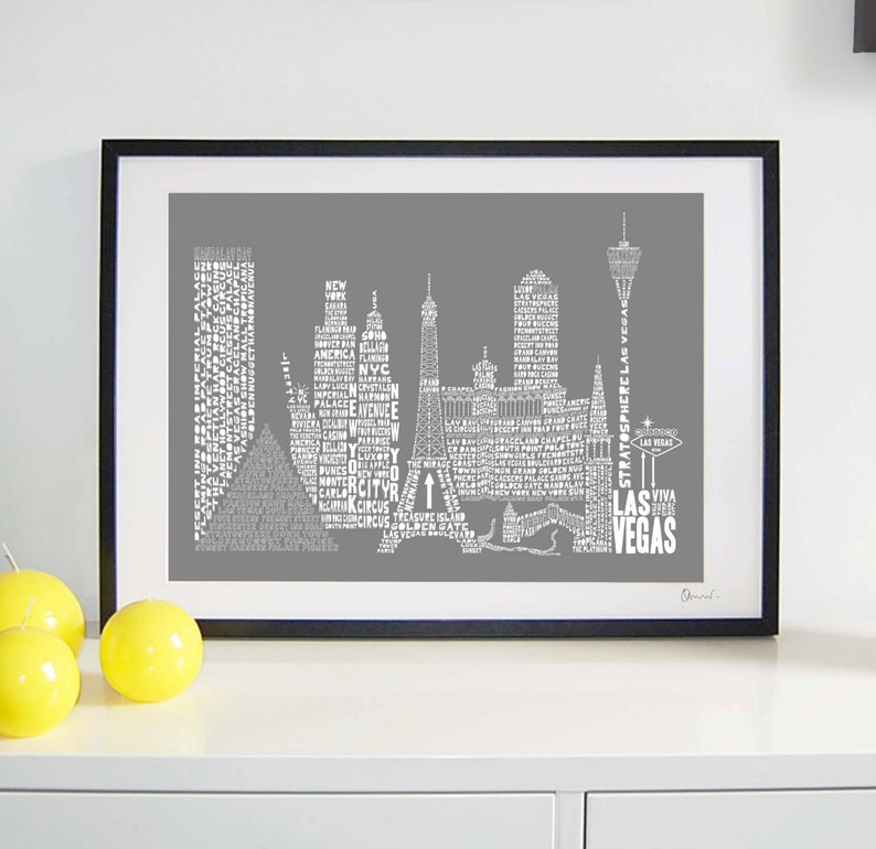 Las Vegas Skyline Typography Print slate grey & white