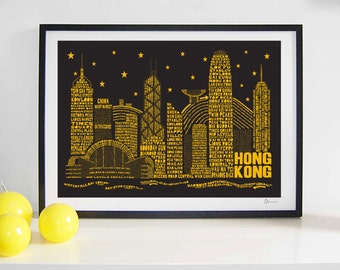 Hong Kong Skyline Typography Print