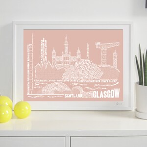 Glasgow Skyline Typography Print blush & white