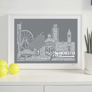 Manchester Skyline Typography Print slate grey