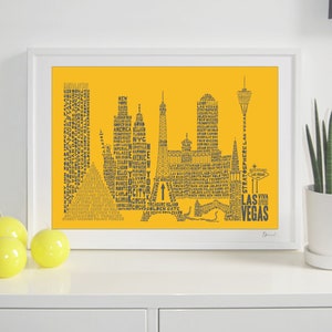 Las Vegas Skyline Typography Print sunflower & grey