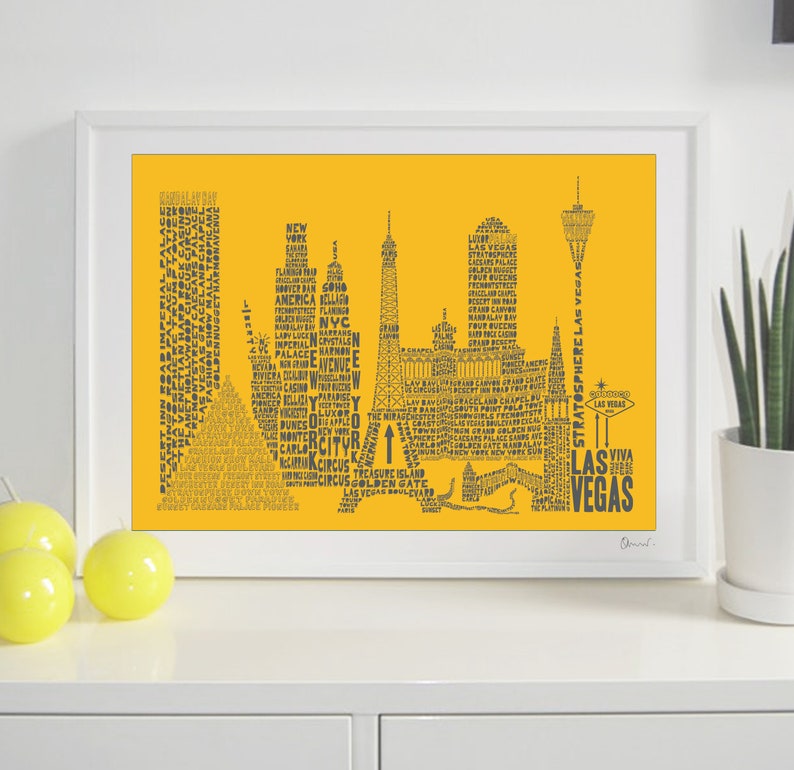 Las Vegas Skyline Typography Print sunflower & grey