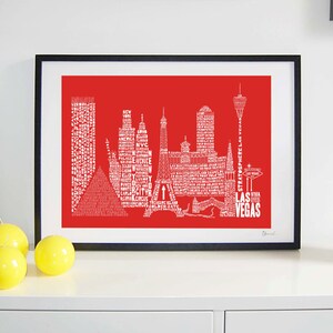 Las Vegas Skyline Typography Print red & white