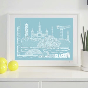 Glasgow Skyline Typography Print pale aqua