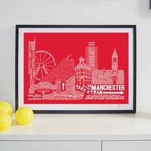 Manchester Skyline Typography Print Red