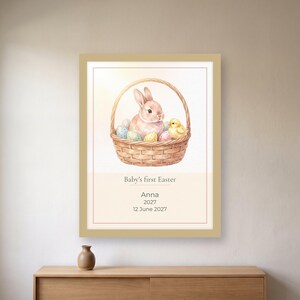 Baby's First Easter Print, Personalized Baby Easter Poster with Custom Name and Year, Printable Nursery Wall Art image 1