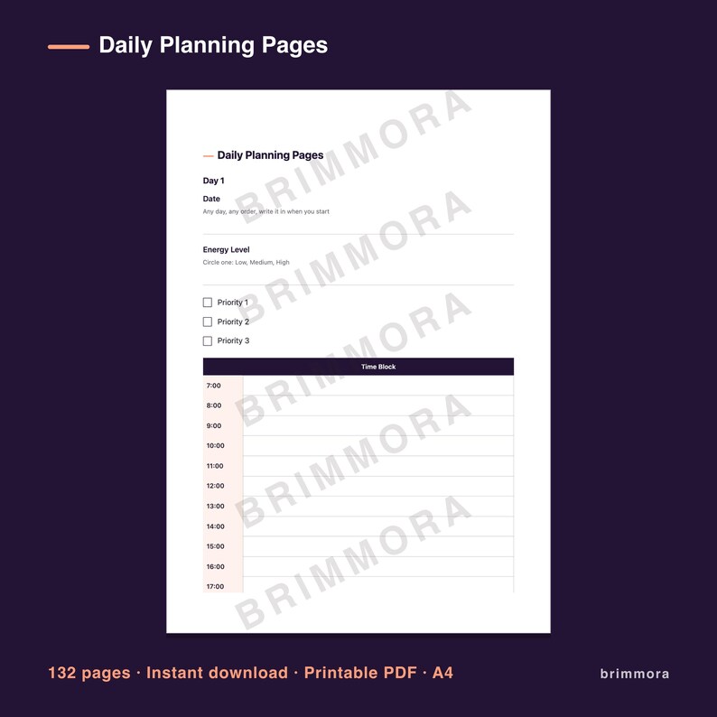 Undated ADHD Daily Planner Printable, Time Blocking and Task Breakdown Pages for Adults, PDF image 4