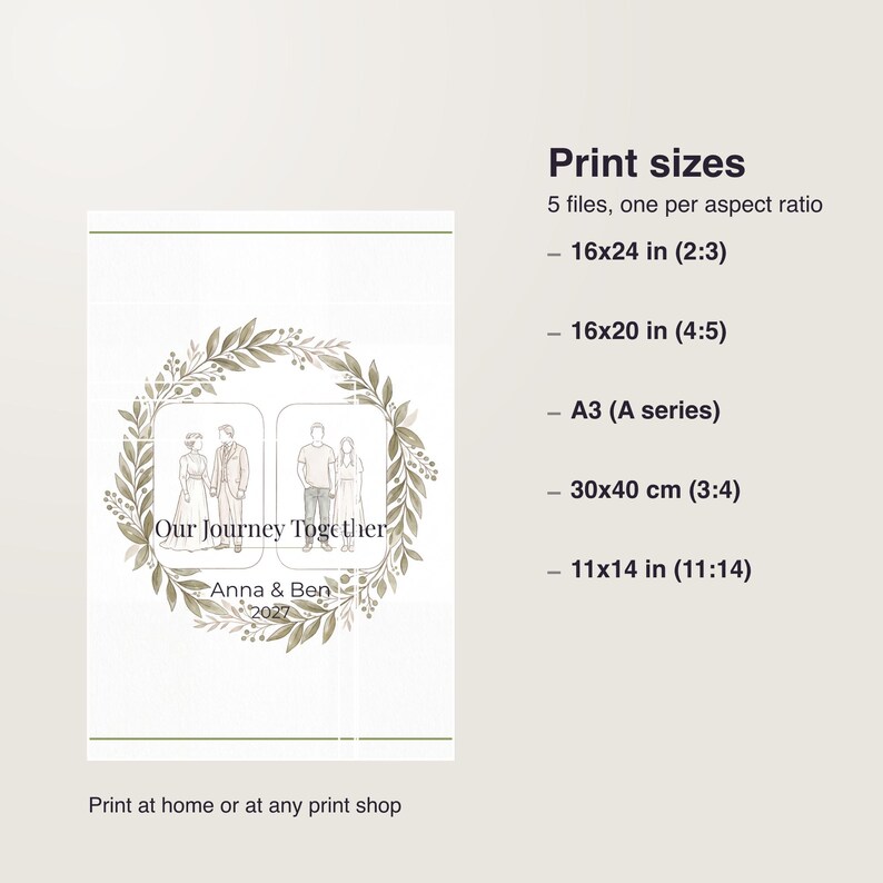 Then and Now Anniversary Photo Print for Couples, Custom Comparison Poster, Printable Instant PDF 30 x 40 cm image 5