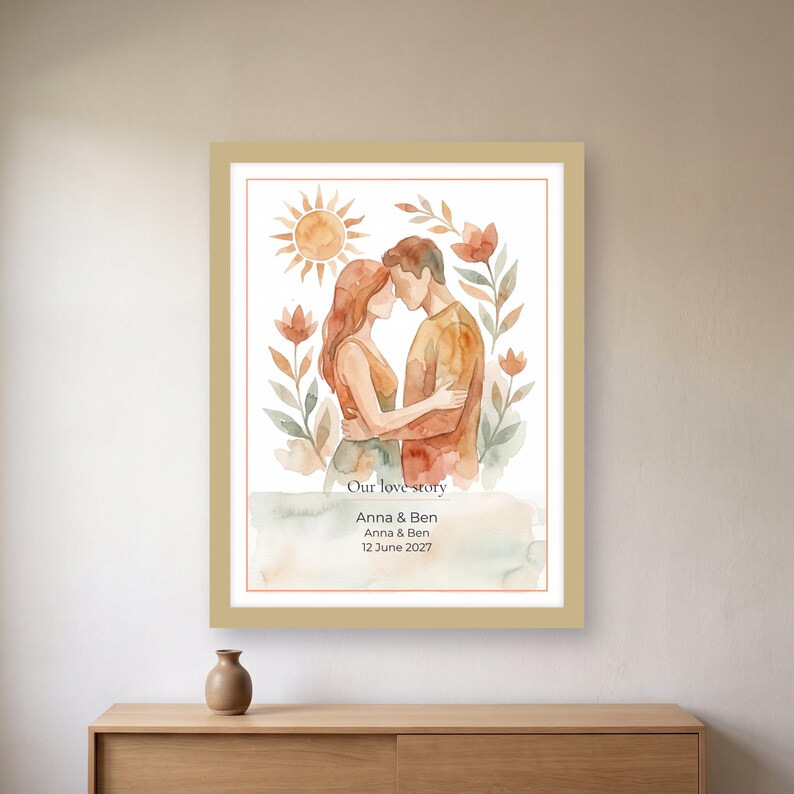 Custom Lovers Tarot Card Portrait for Couples, Wedding Gift, Printable PDF 30 x 40 cm, Instant Download image 1