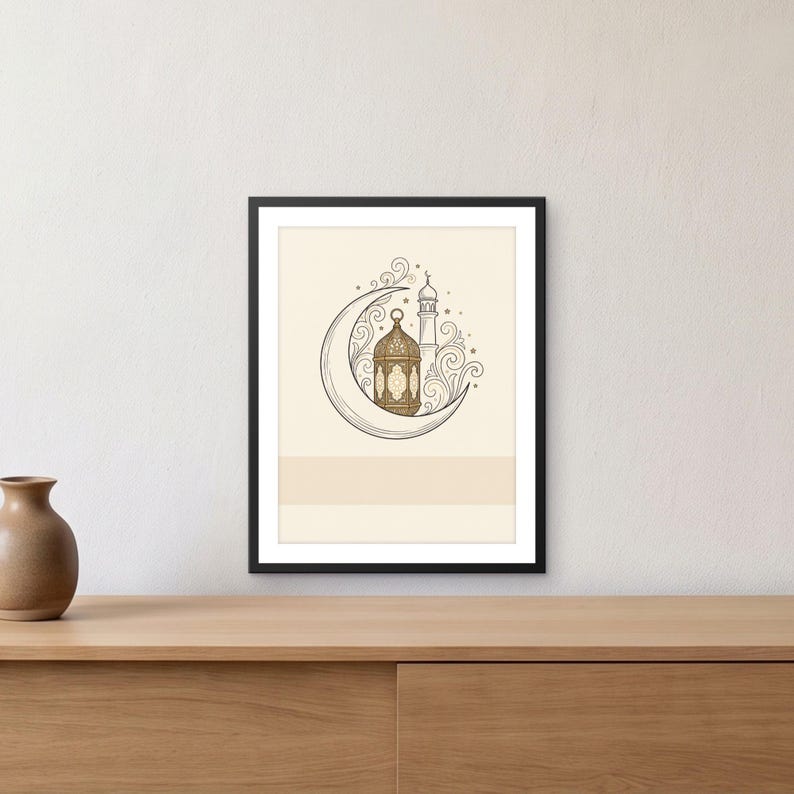 Impresión personalizada con el nombre de la familia para Ramadán, letrero personalizado de Eid Mubarak, decoración islámica para el hogar, PDF imprimible de 30 x 40 cm. imagen 1