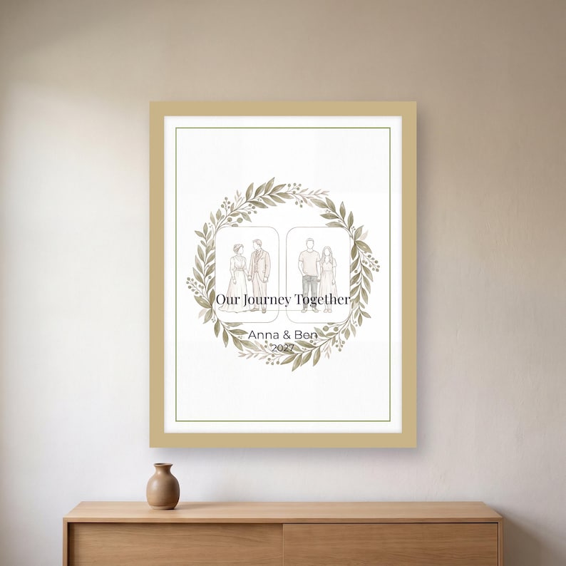 Then and Now Anniversary Photo Print for Couples, Custom Comparison Poster, Printable Instant PDF 30 x 40 cm image 1