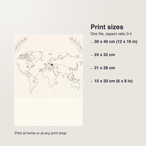 Mappa personalizzata per relazioni a distanza, distanza tra noi, poster personalizzato per coppie, regalo di anniversario a chilometri di distanza immagine 4