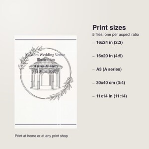 custom wedding venue illustration print, personalized venue sketch from photo, printable PDF 30 x 40 cm image 5