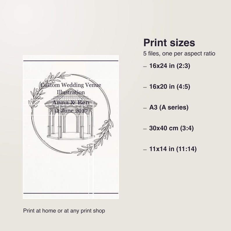 custom wedding venue illustration print, personalized venue sketch from photo, printable PDF 30 x 40 cm image 5