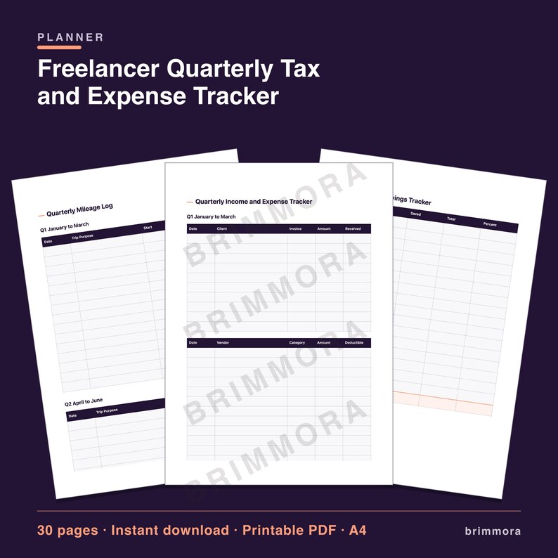 Freelancer Tax Planner, Quarterly Expense Tracker, Printable PDF for Self-Employed image 2