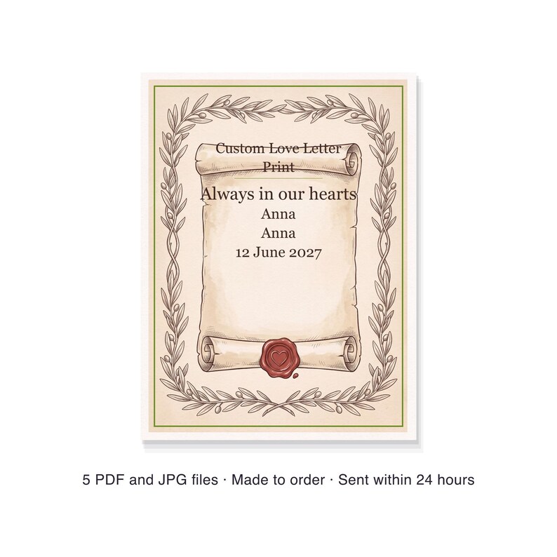 Custom Love Letter Print, Personalized Anniversary Keepsake, Handwritten Wall Art image 6