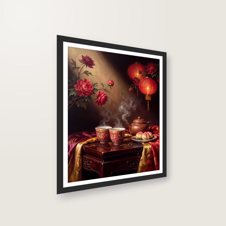 Chinesisches Teezeremonie Poster, Double Happiness Kunstdruck, Hochzeit Wandbild, Digitaler Download PDF bis 30x40 cm imagen 2