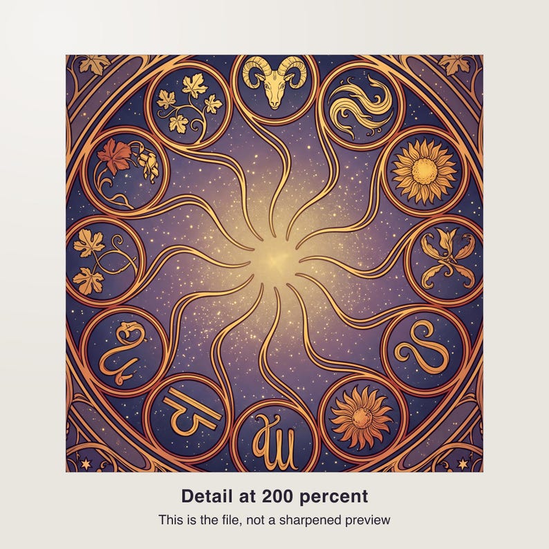Horoskop Poster Digital Download | Zodiac Wandbild Jugendstil | Geburts-Sternzeichen Kunstdruck PDF druckfertig image 3