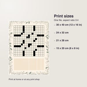 custom crossword puzzle wedding gift, personalized crossword print for couple, printable PDF 30 x 40 cm image 5