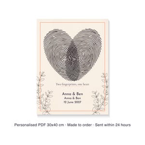 Fingerprint Heart Print for Couples Anniversary, Custom Thumbprint Heart Wall Art with Names and Date image 6