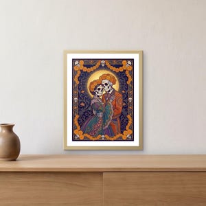 Dia De Los Muertos Printable Wall Art, Catrina Skeleton Couple Print, Day of the Dead Marigold Poster, Calavera Skull Art Nouveau Download image 1