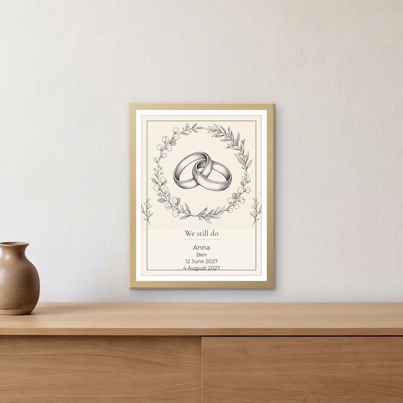 Personalized Vow Renewal Print, Custom Vow Renewal Poster, Anniversary Gift for Couples with Names and Ceremony Date, Keepsake Wall Art image 1