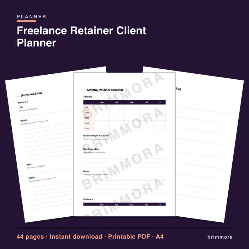 Freelance Planner with Retainer Tracker Client Log Printable PDF zdjęcie 2