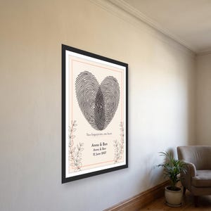 Fingerprint Heart Print for Couples Anniversary, Custom Thumbprint Heart Wall Art with Names and Date image 2